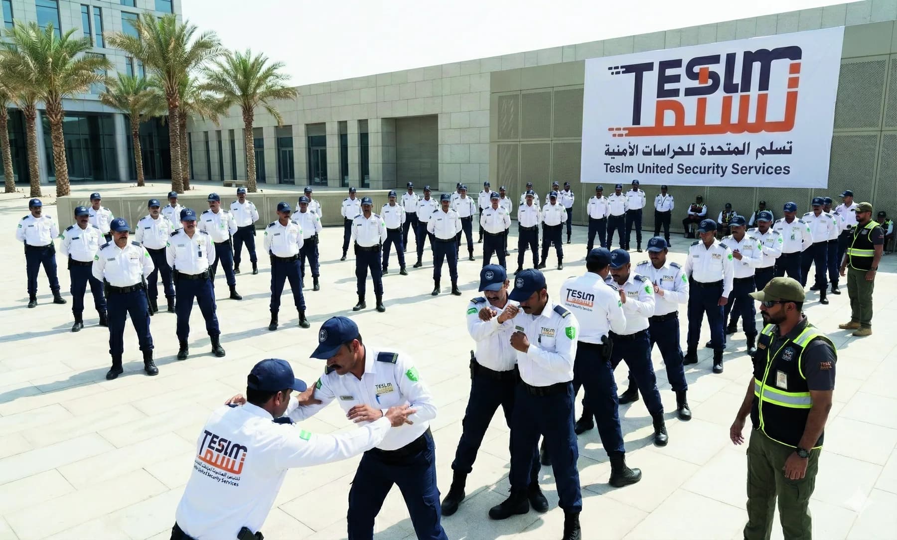 تمرين ميداني لفرق تسلم الأمنية أمام لافتة الشركة